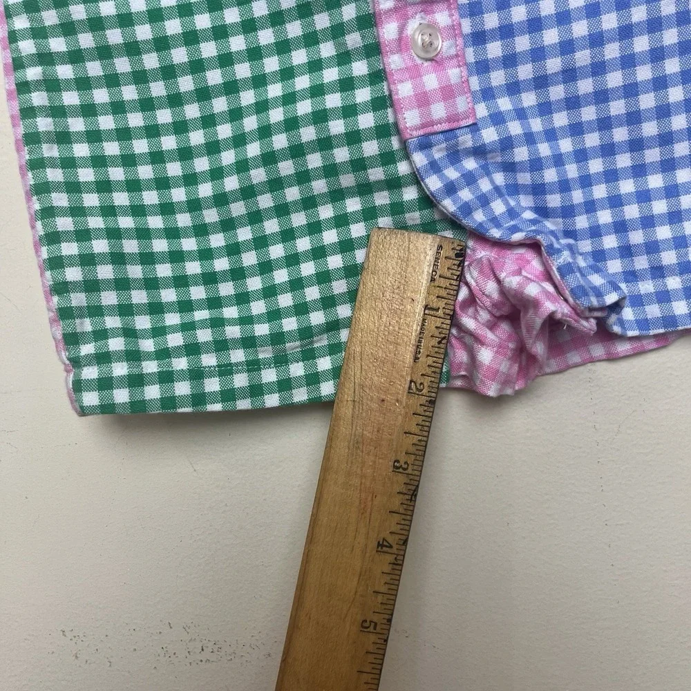 Ralph Lauren Polo Baby Gingham Cotton Oxford Fun Romper EUC Blue Green Pink 6M‎